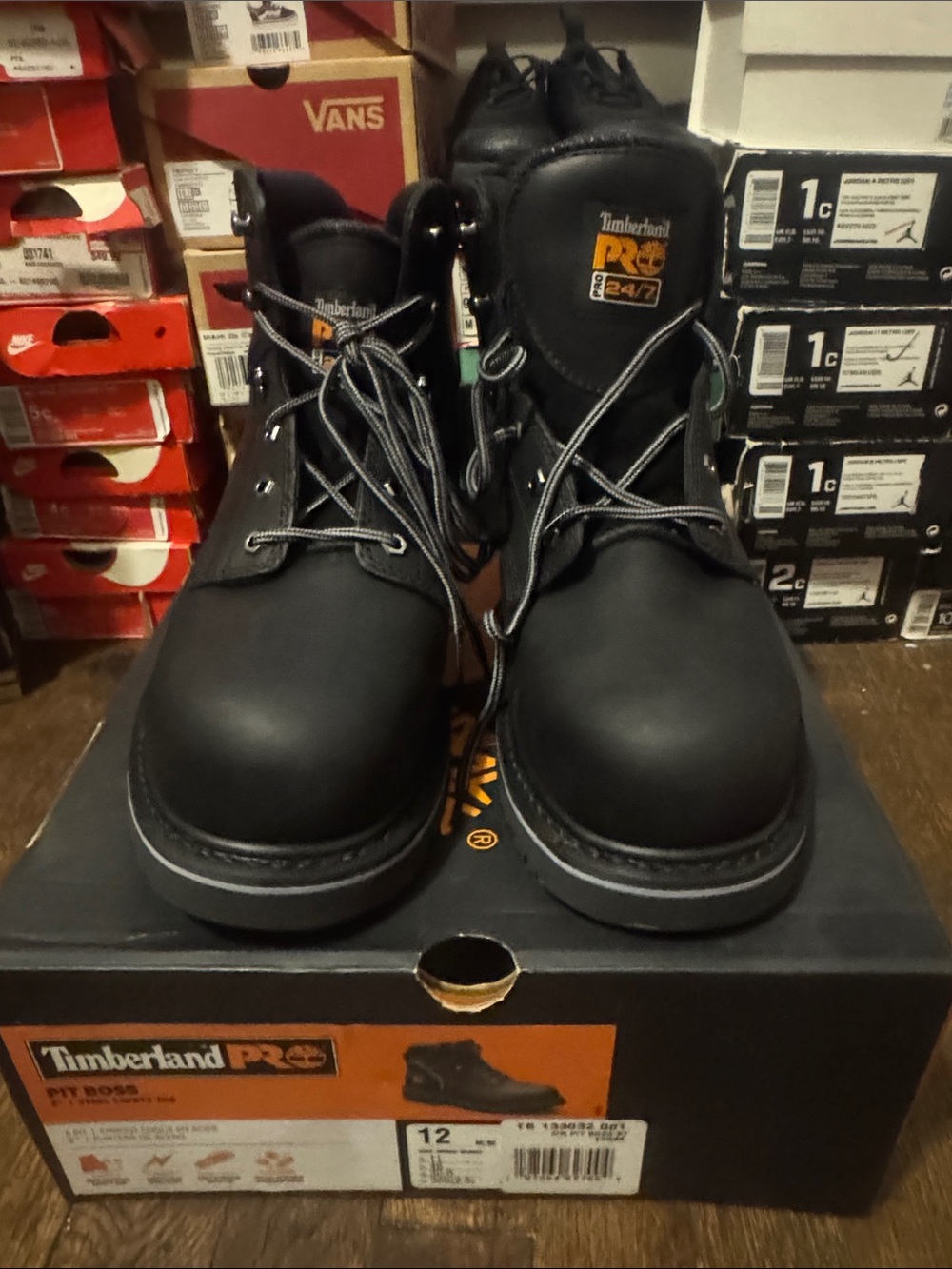 Timberland PRO Black Work Boots with Orange Logo Accent
